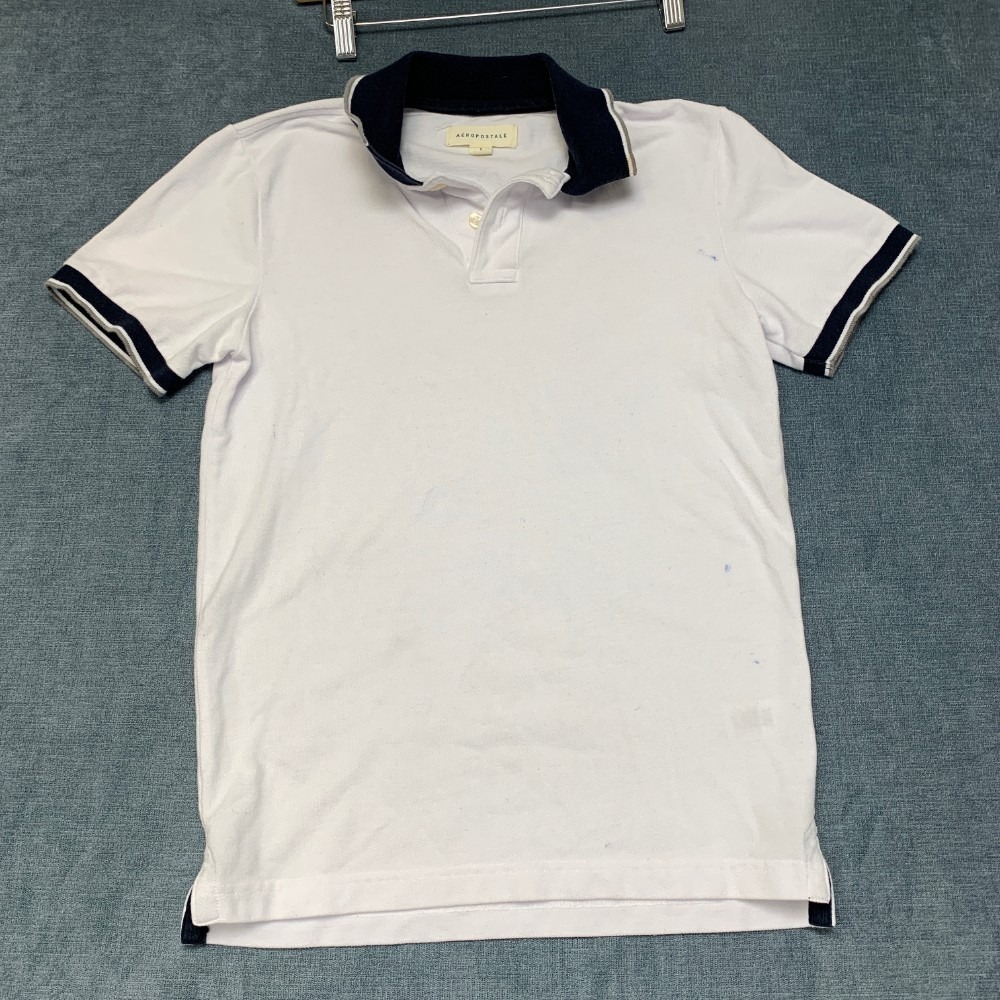 Aeropostale Polo Shirt Mens Small White Side Slit Collared Tennis Performance